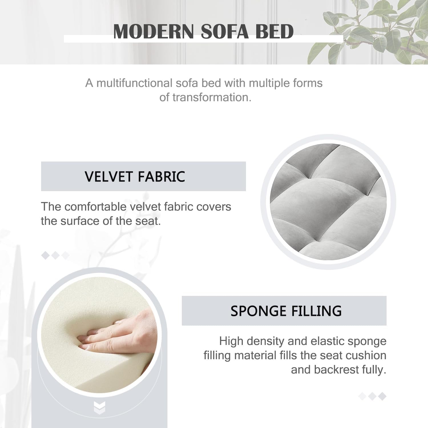 Modern 3 in 1 Sleeper Sofa Bed with Adjustable Backrest