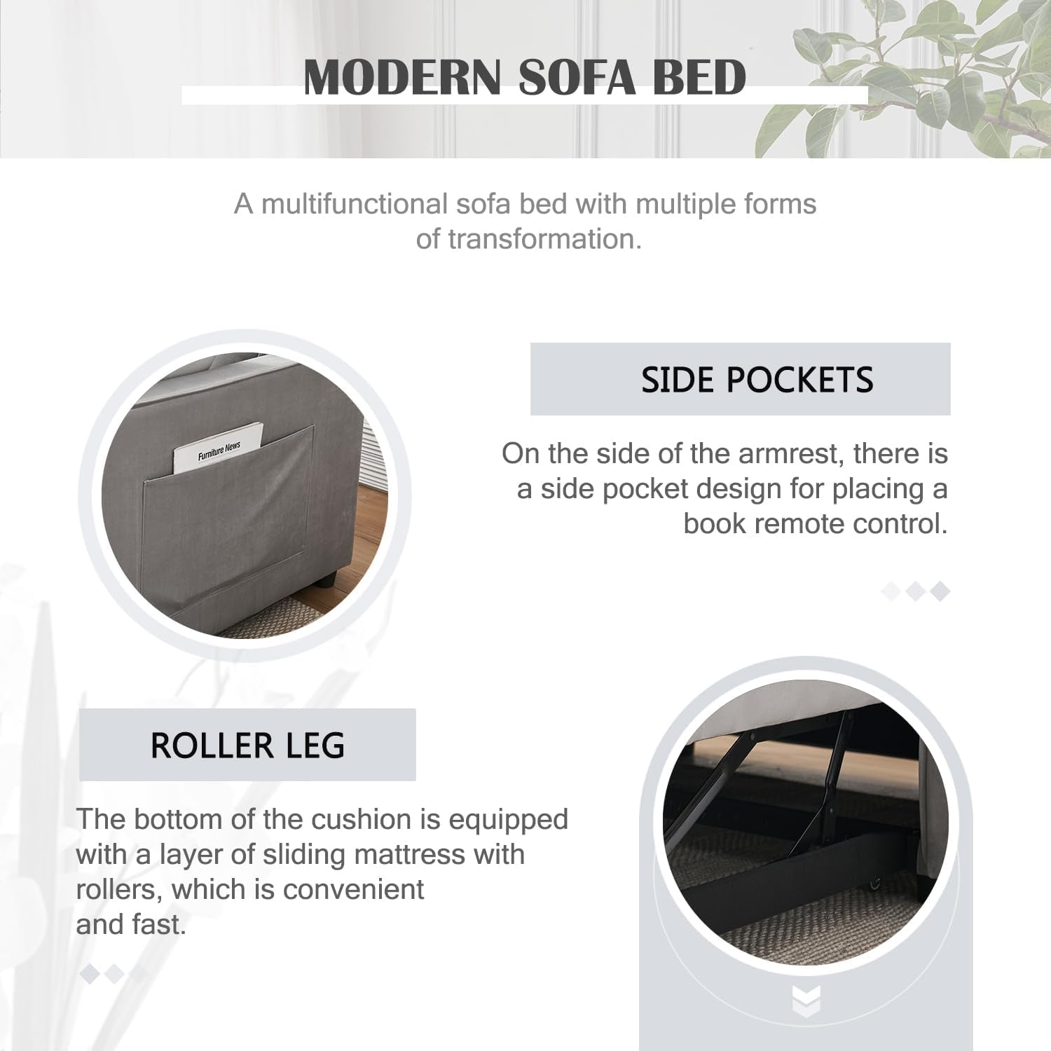 Modern 3 in 1 Sleeper Sofa Bed with Adjustable Backrest