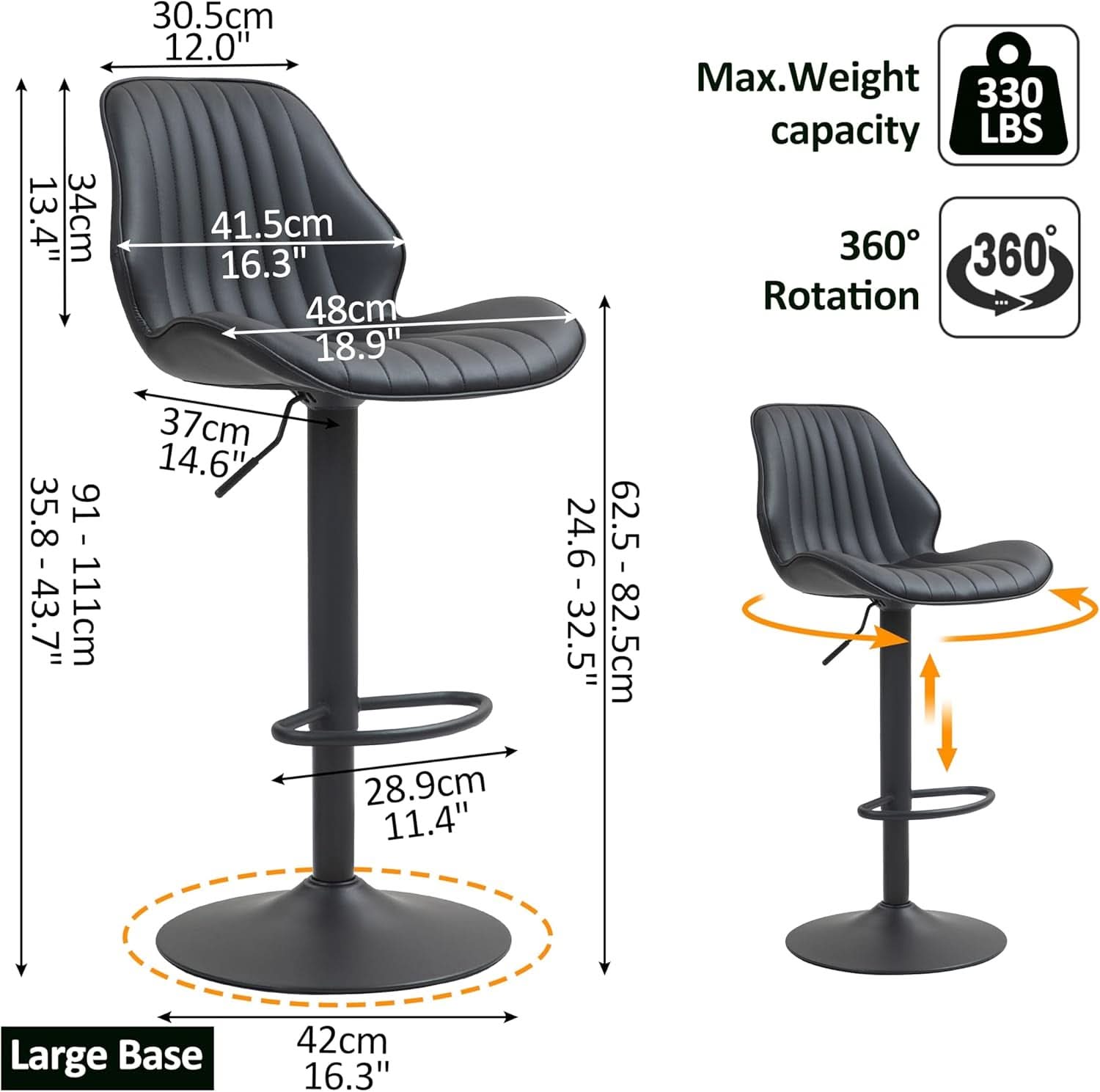 Modern 360 Degree Swivel Faux Leather Bar Stools