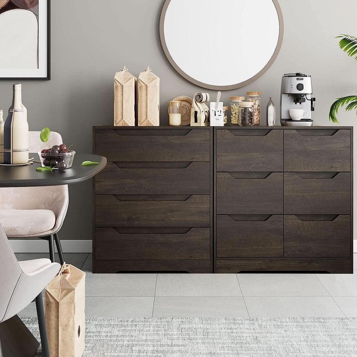 Modern 4 Drawer Dresser Walnut Finish For Bedroom Storage