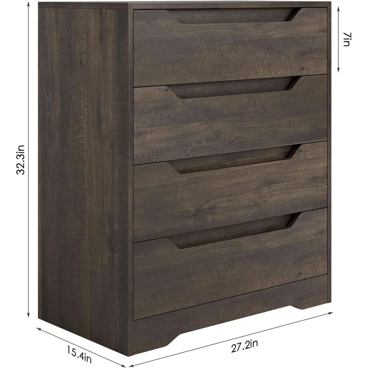 Modern 4 Drawer Dresser Walnut Finish For Bedroom Storage