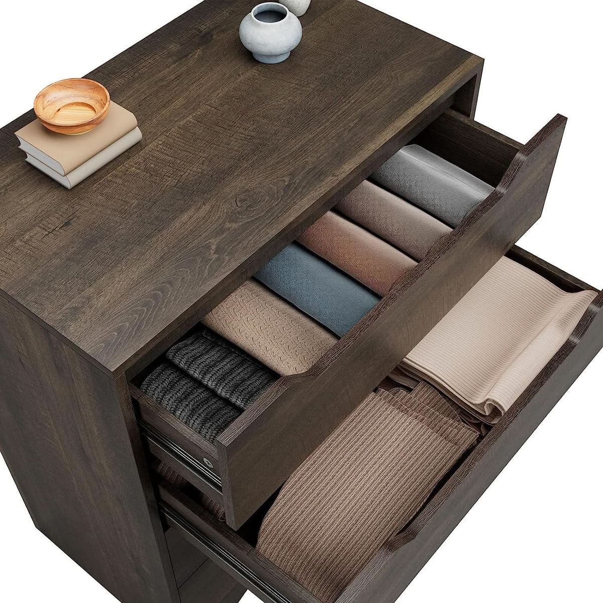Modern 4 Drawer Dresser Walnut Finish For Bedroom Storage