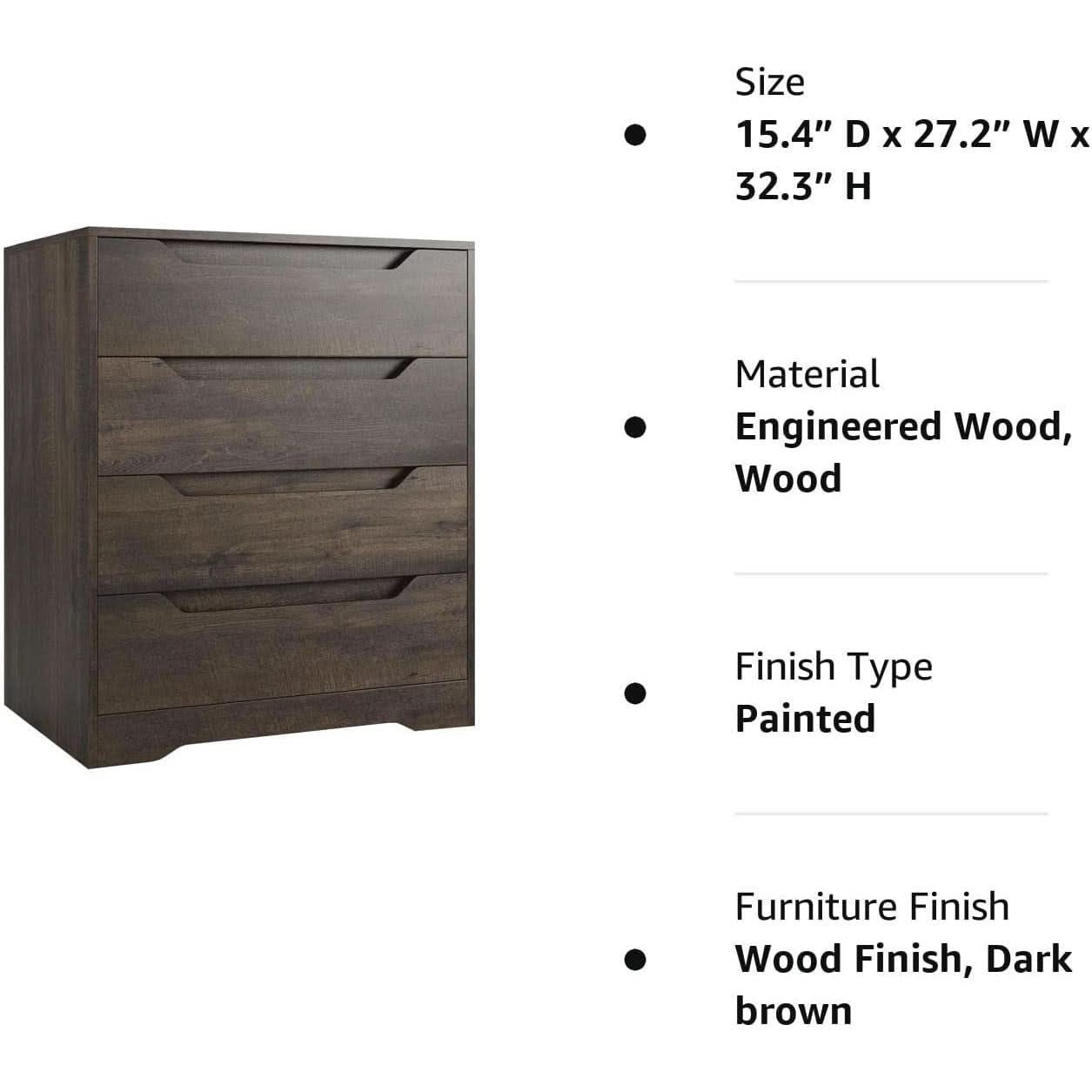 Modern 4 Drawer Dresser Walnut Finish For Bedroom Storage