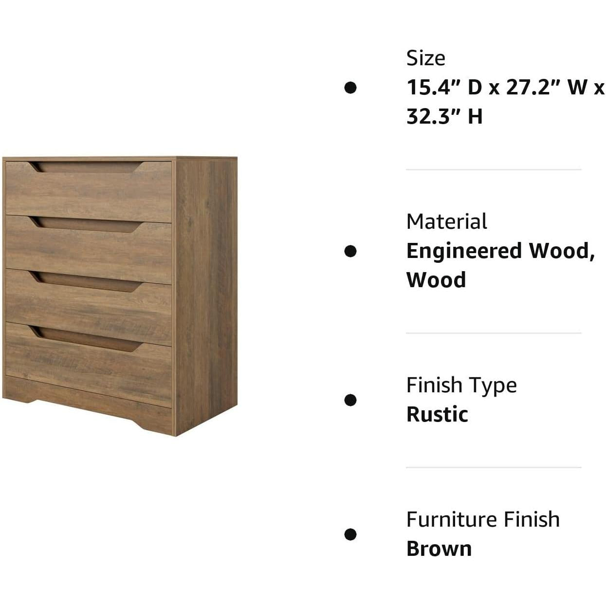 Modern 4 Drawer Dresser With Cutout Handles For Bedroom Storage