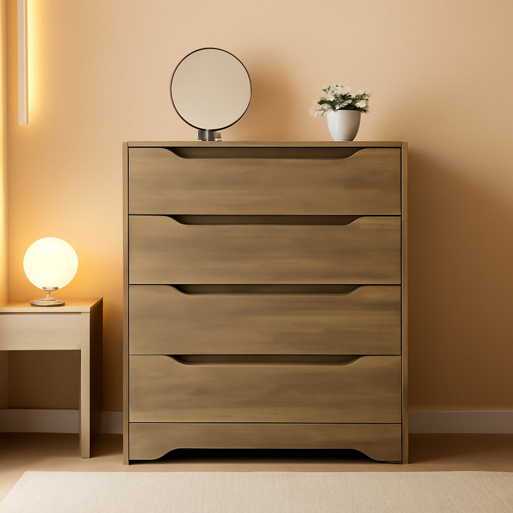 Modern 4 Drawer Dresser With Cutout Handles For Bedroom Storage