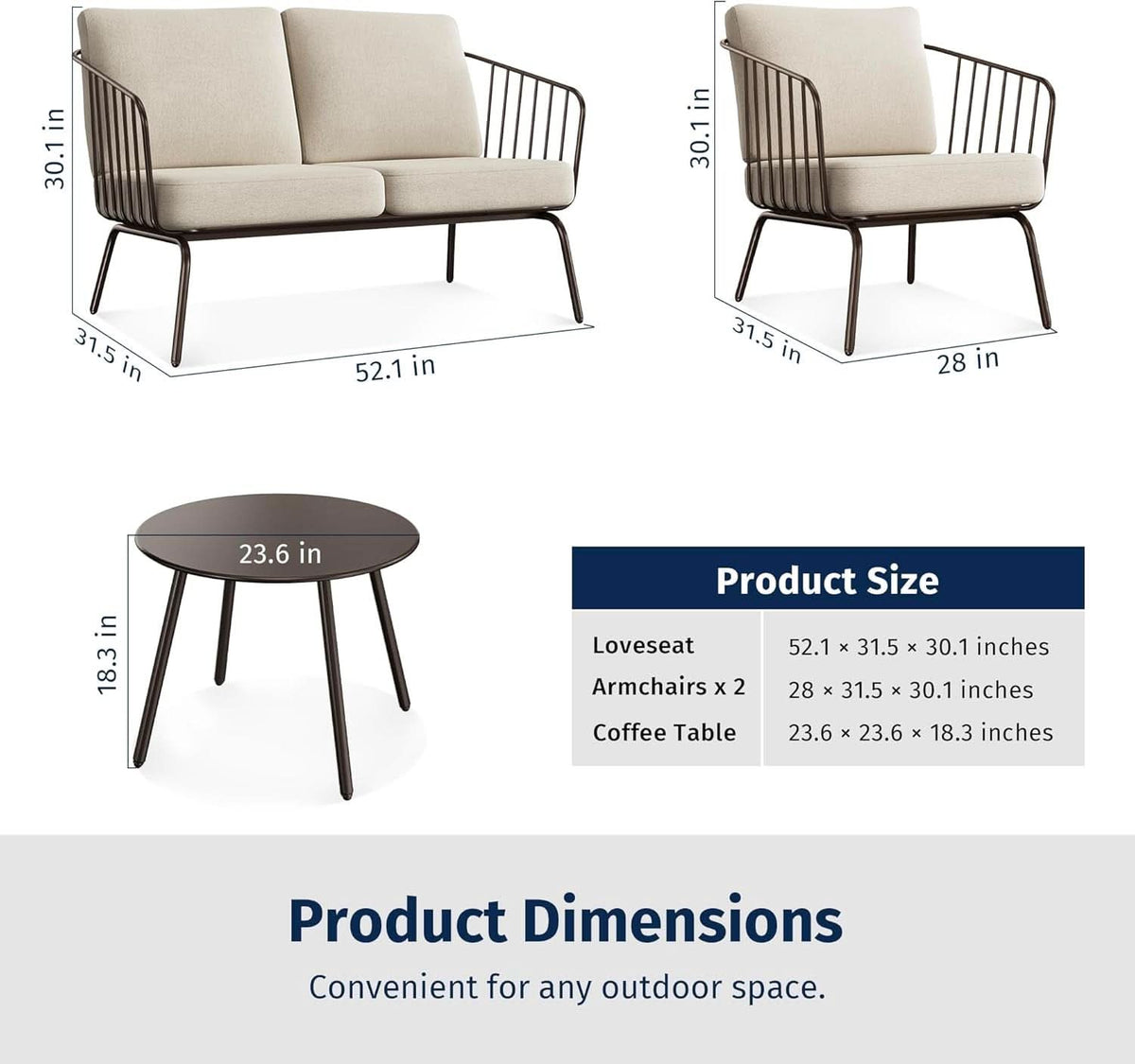 Modern 4-Piece Patio Furniture Set with Thick Cushions