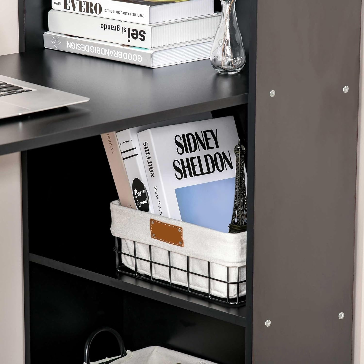 Modern 47 Inch Home Office Desk With 6 Tier Shelves