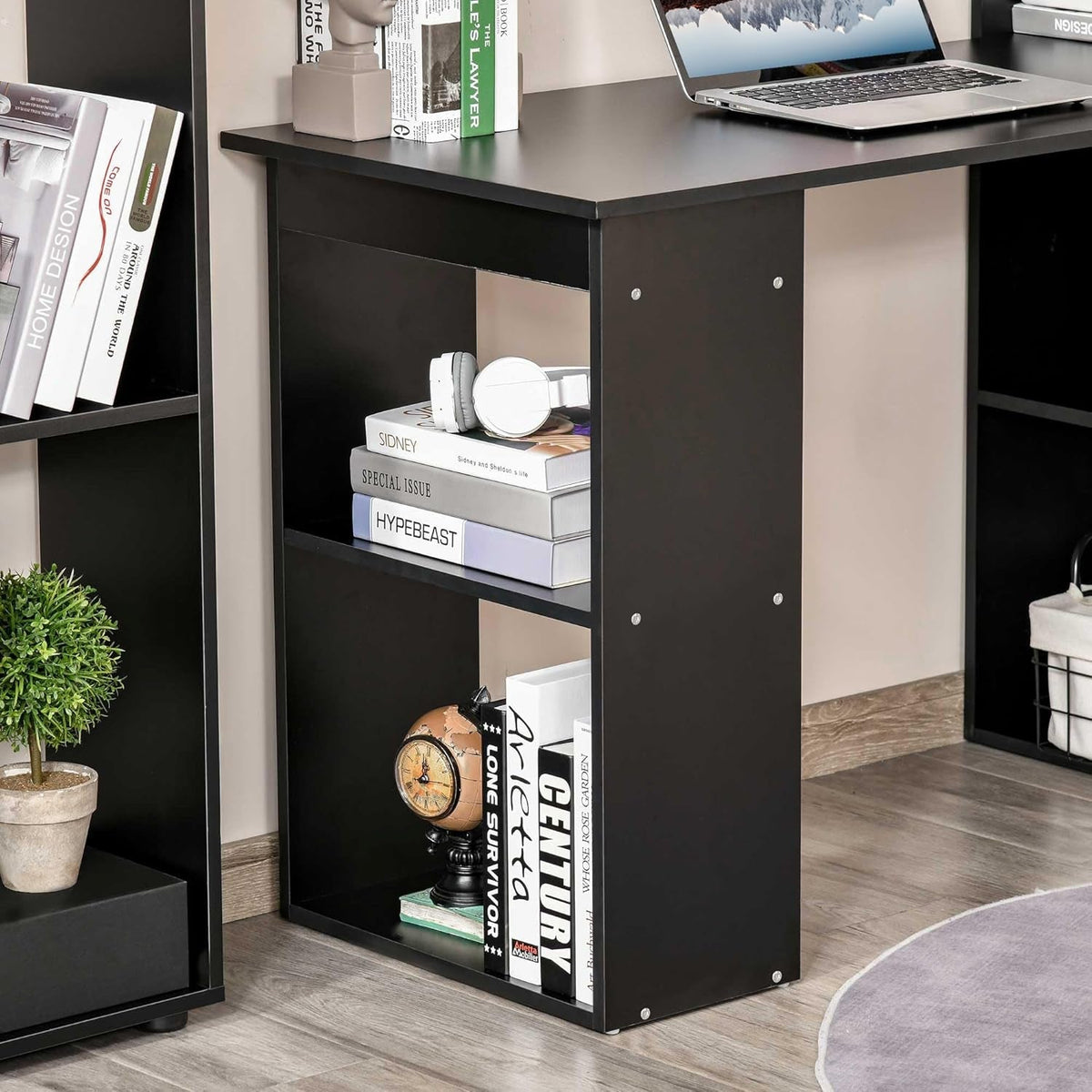 Modern 47 Inch Home Office Desk With 6 Tier Shelves