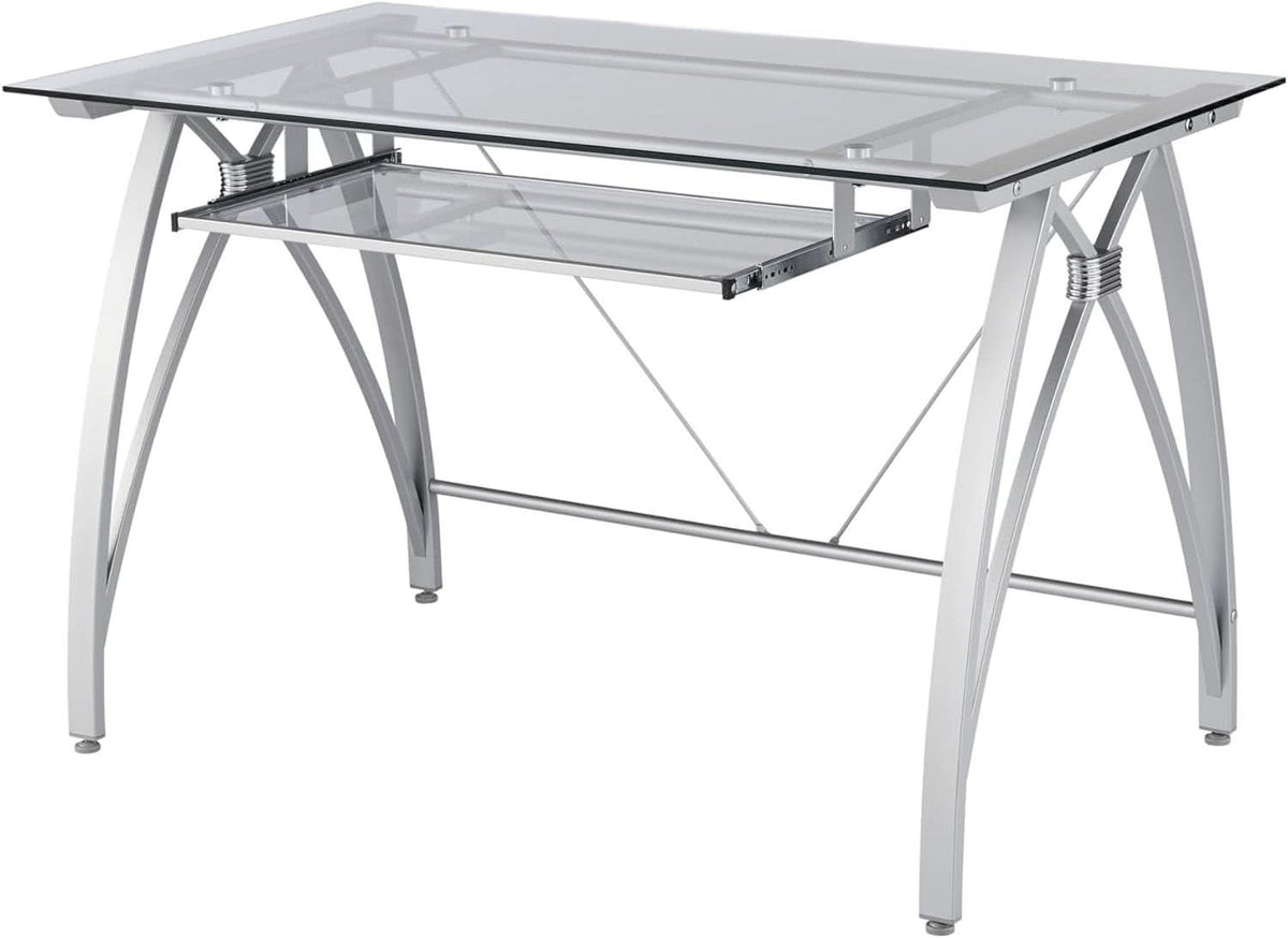 Modern 48 Inch Glass Computer Desk With Metal Frame