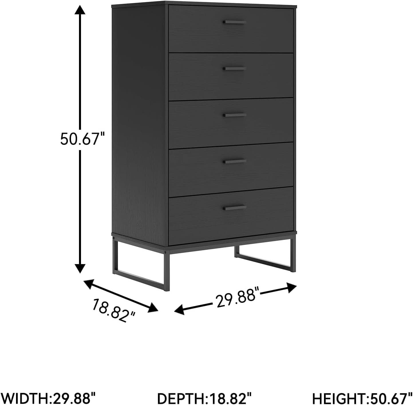 Modern 5-Drawer Chest with Safety Stop, Black Finish for Bedroom