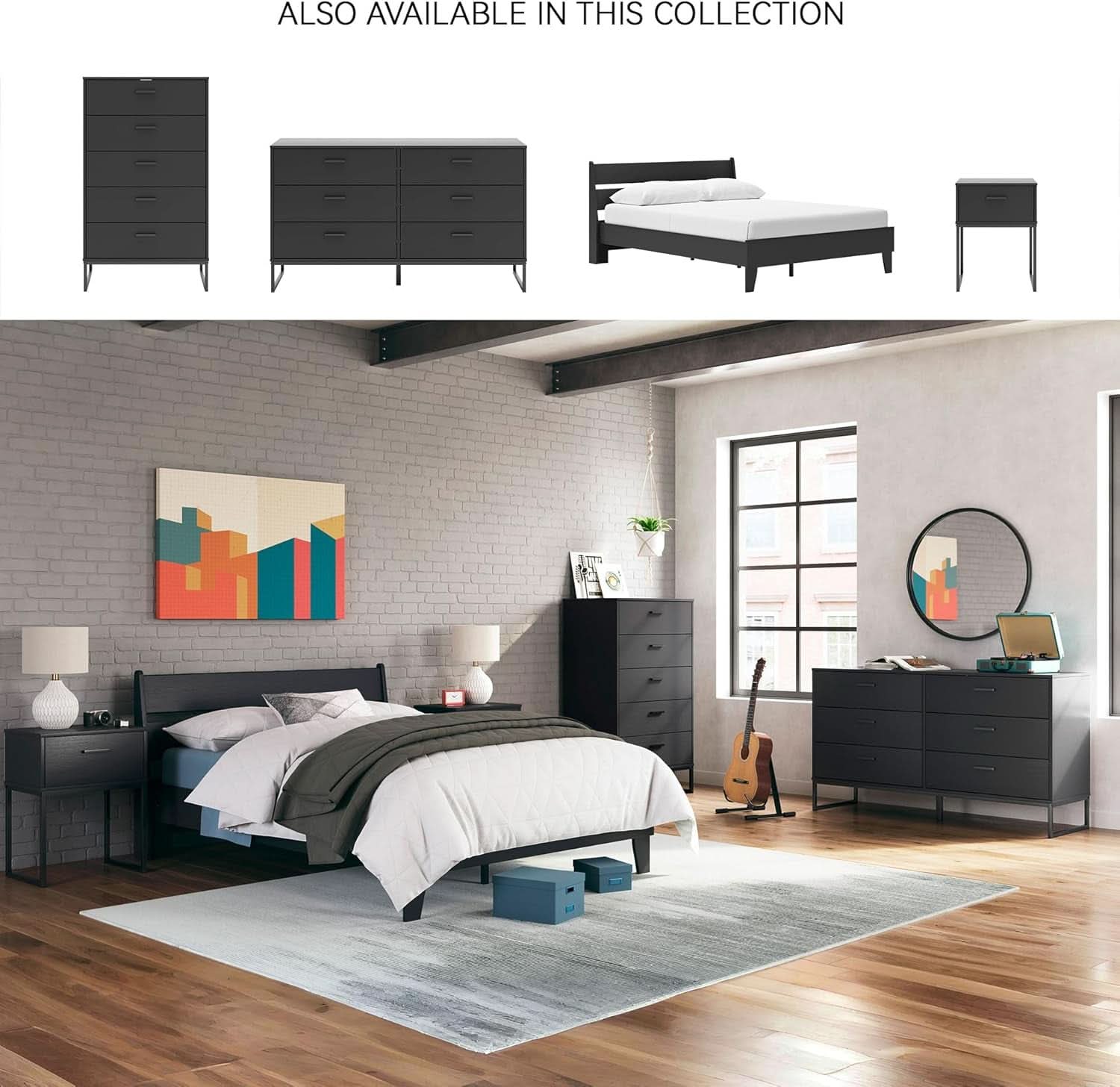 Modern 5-Drawer Chest with Safety Stop, Black Finish for Bedroom