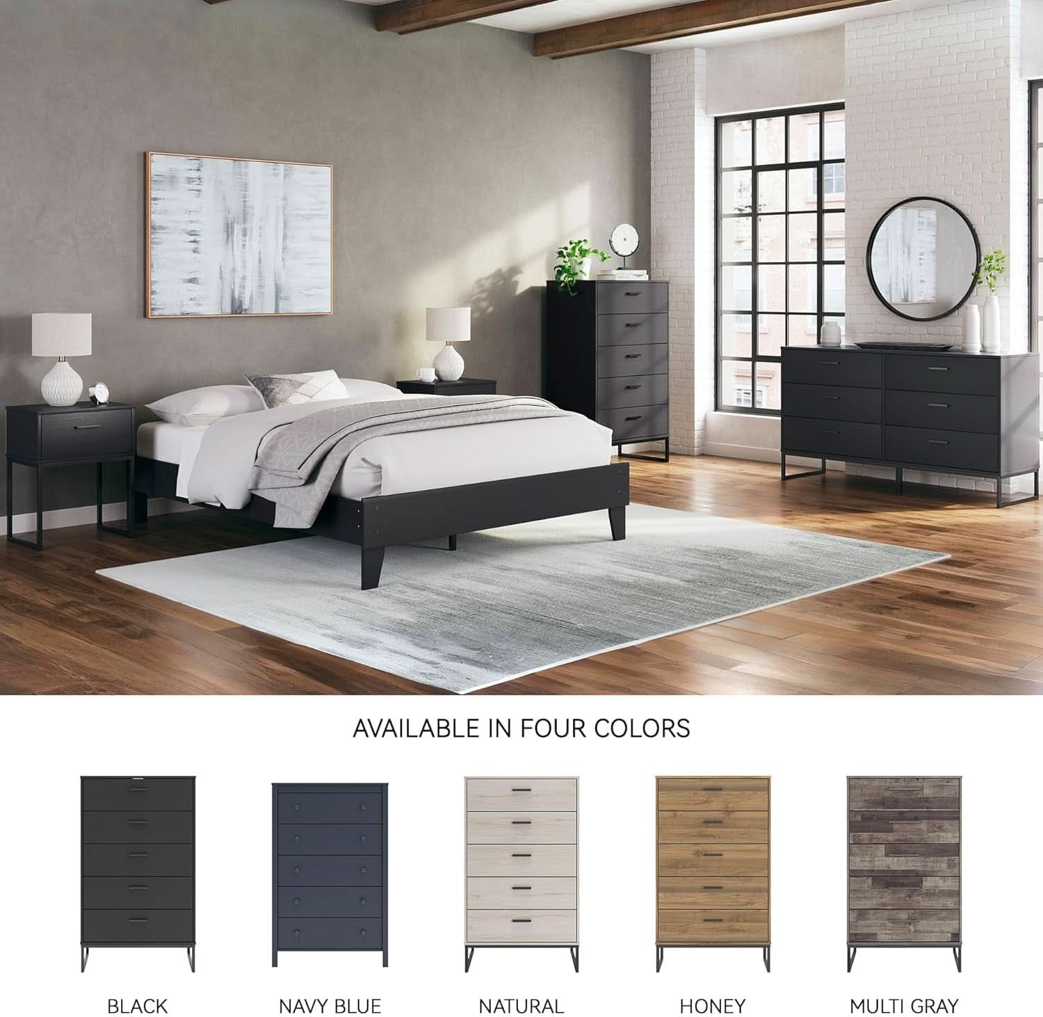 Modern 5-Drawer Chest with Safety Stop, Black Finish for Bedroom