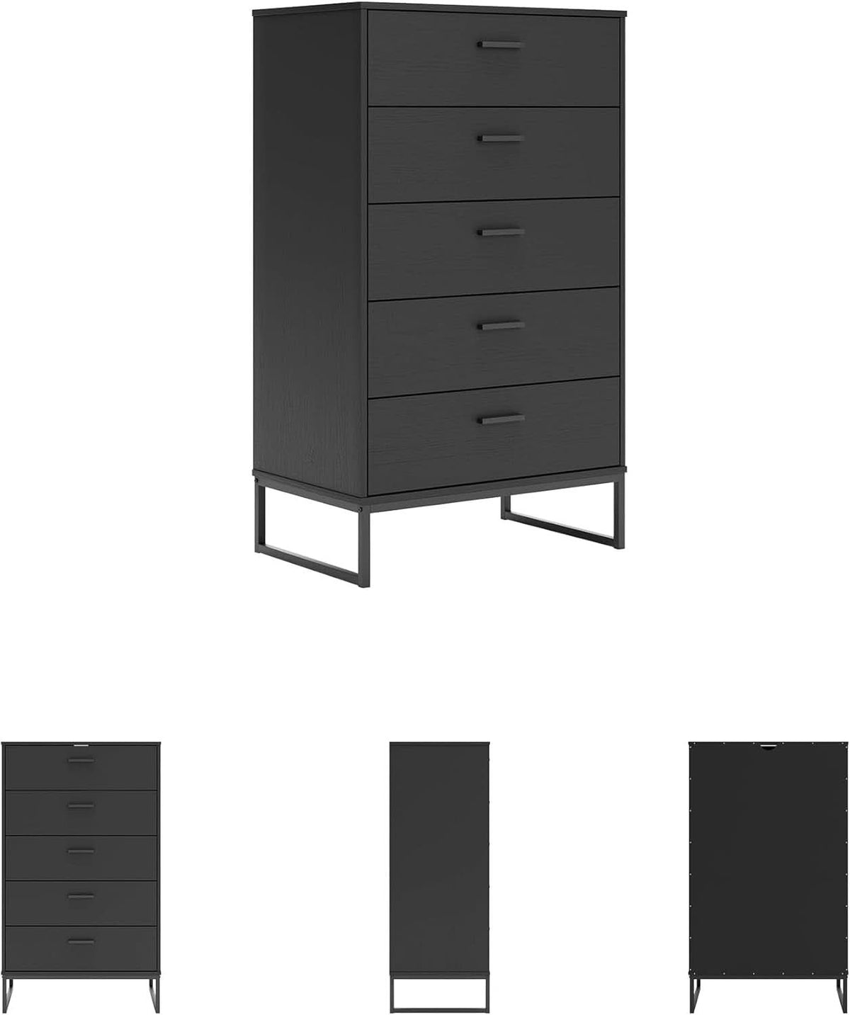 Modern 5-Drawer Chest with Safety Stop, Black Finish for Bedroom