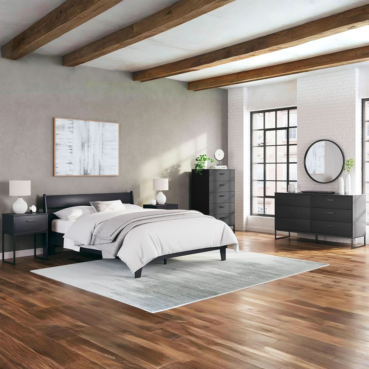 Modern 5-Drawer Chest with Safety Stop, Black Finish for Bedroom