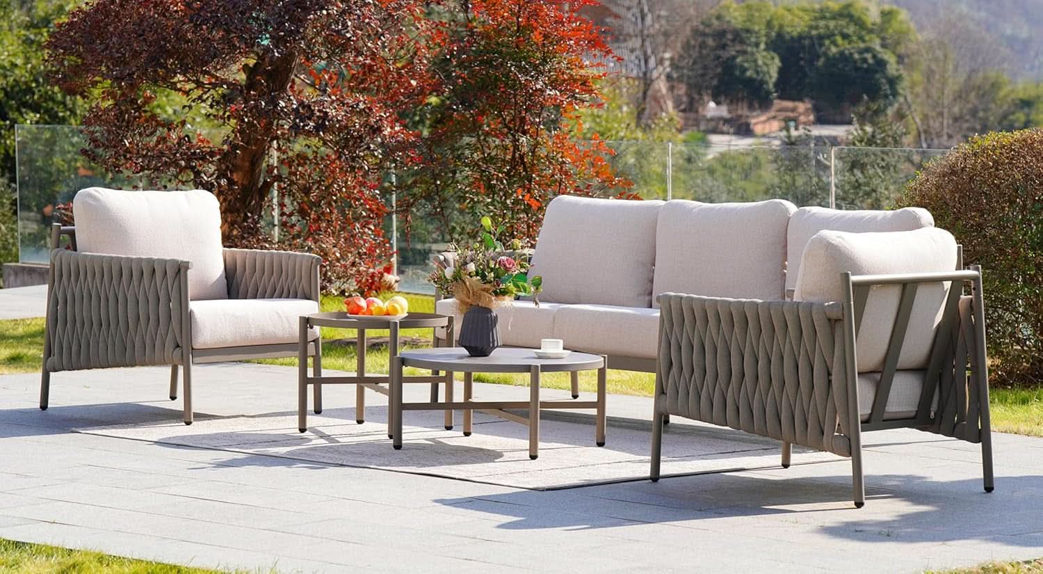 Modern 5-Piece Outdoor Sofa Set with Waterproof Cushions