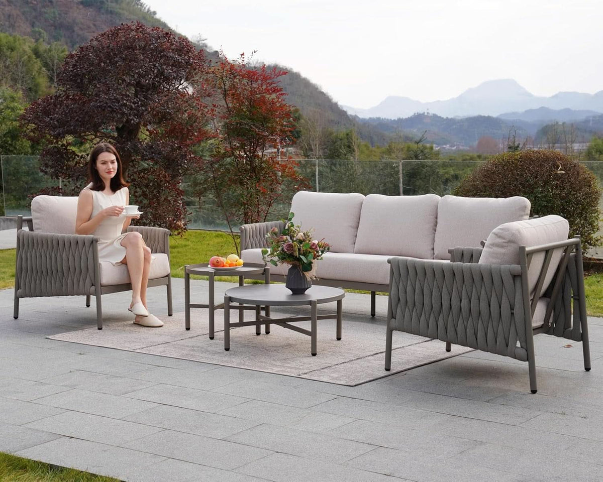 Modern 5-Piece Outdoor Sofa Set with Waterproof Cushions