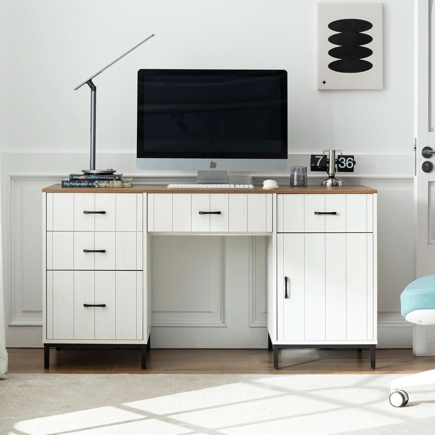 Modern 55 Inch Executive Desk with Charging Station
