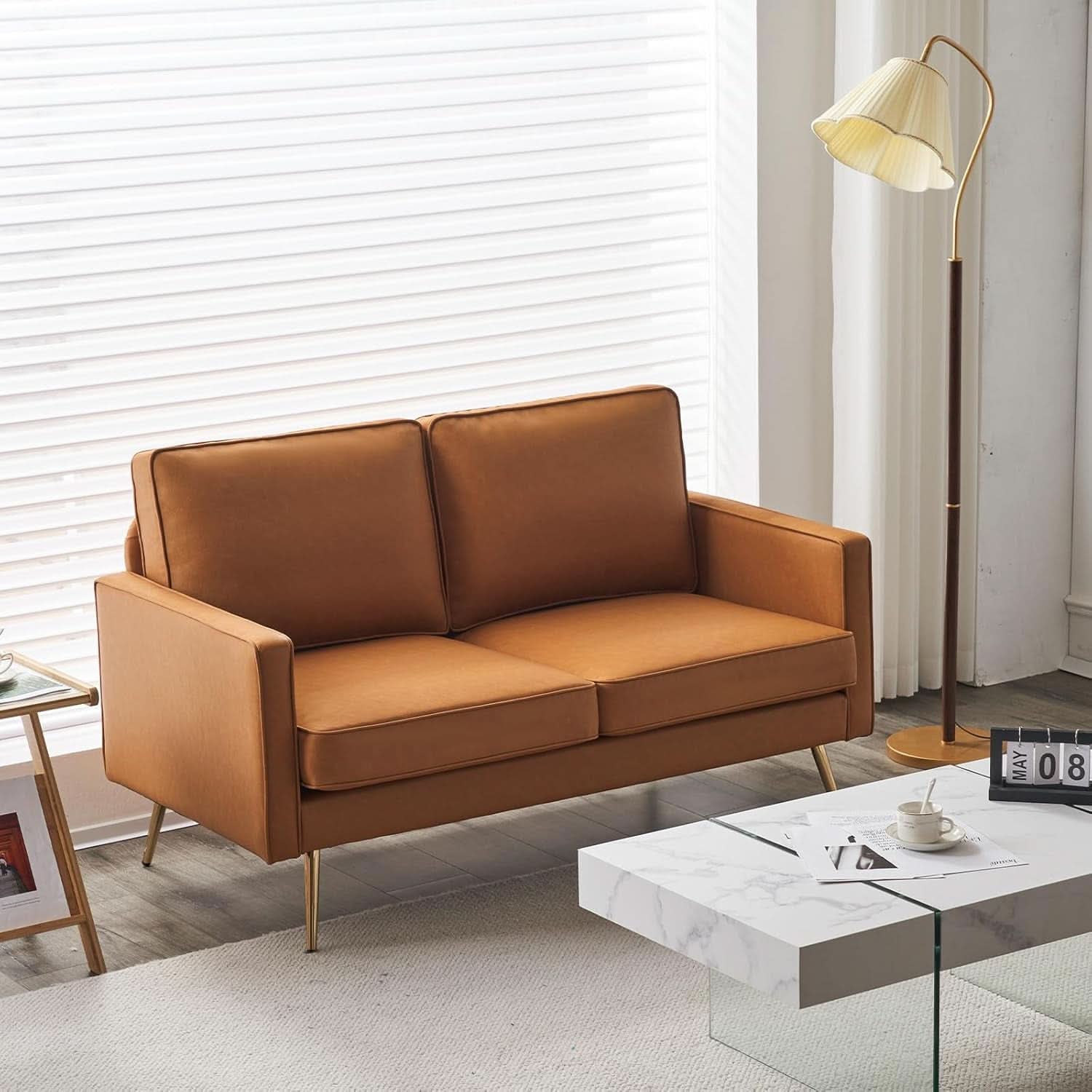 Modern 56 Inch PU Leather Loveseat for Small Spaces