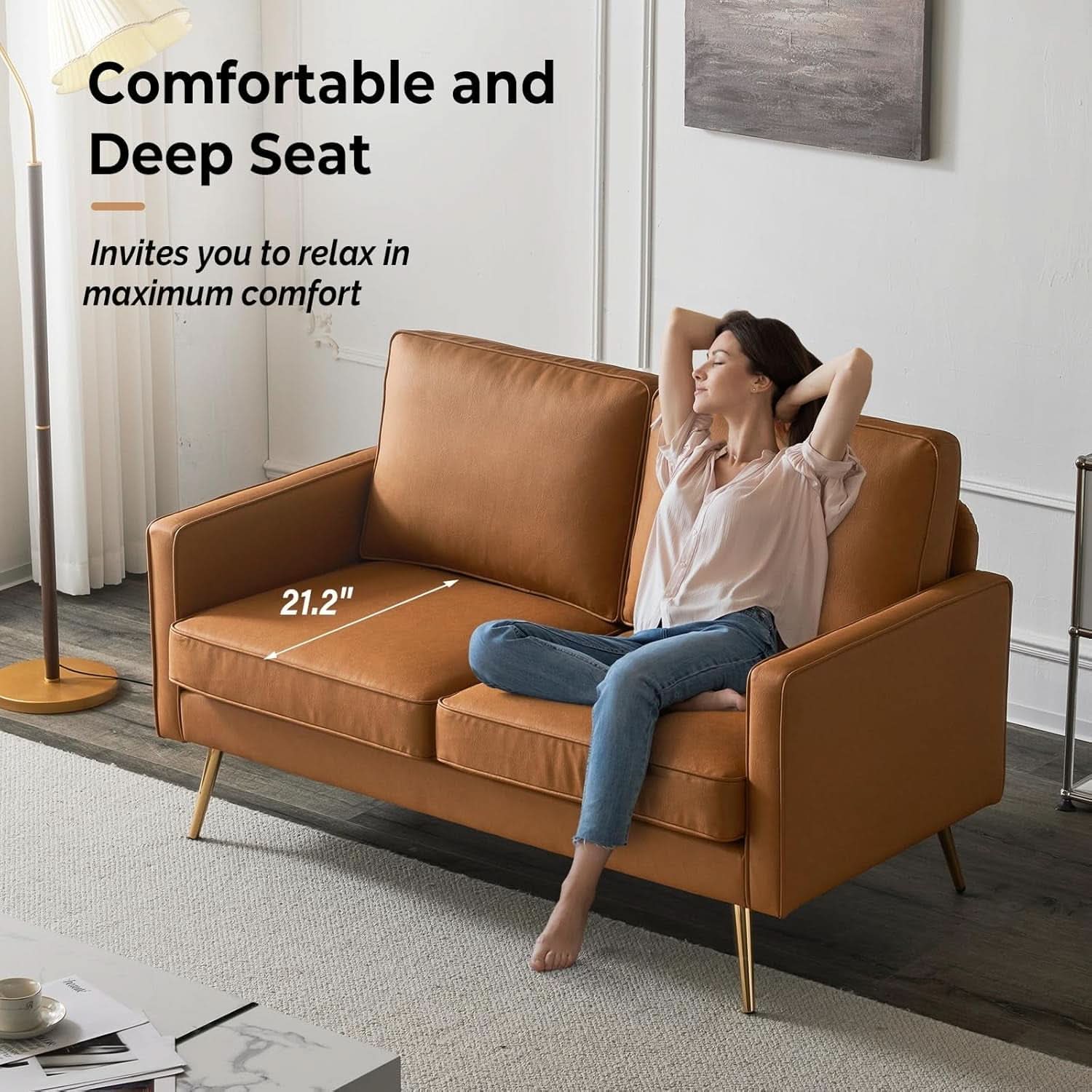 Modern 56 Inch PU Leather Loveseat for Small Spaces