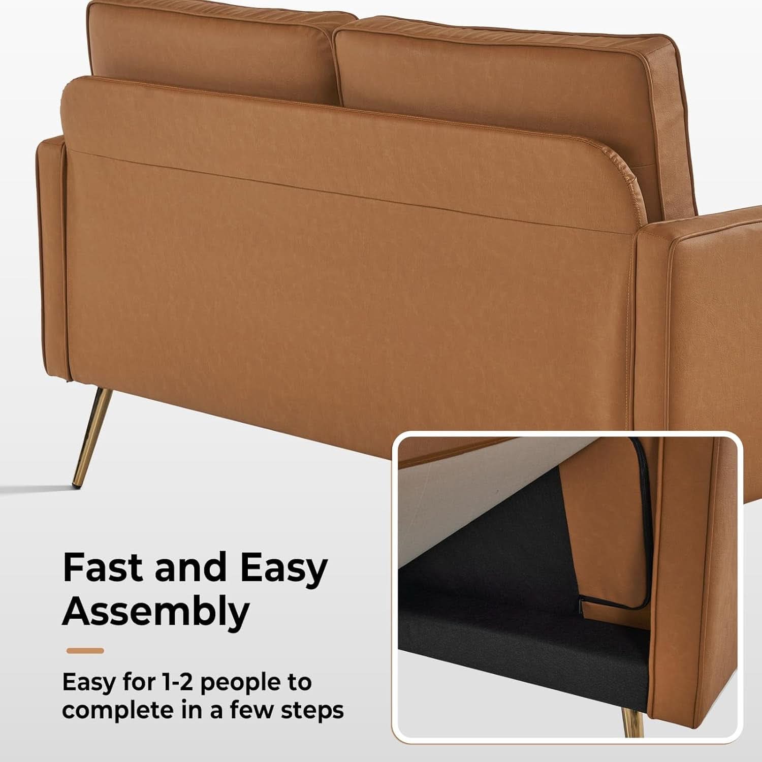 Modern 56 Inch PU Leather Loveseat for Small Spaces