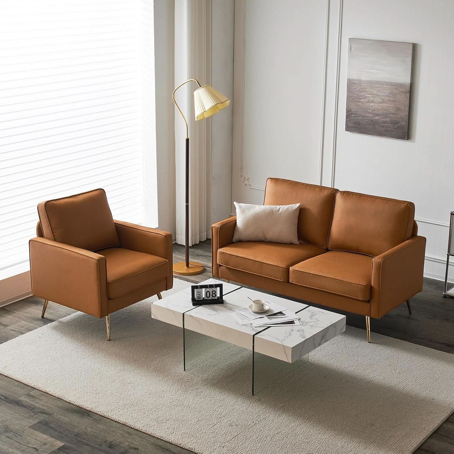 Modern 56 Inch PU Leather Loveseat for Small Spaces
