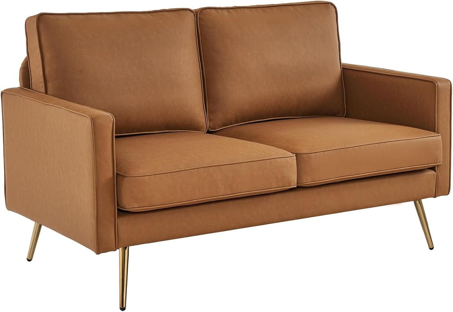 Modern 56 Inch PU Leather Loveseat for Small Spaces