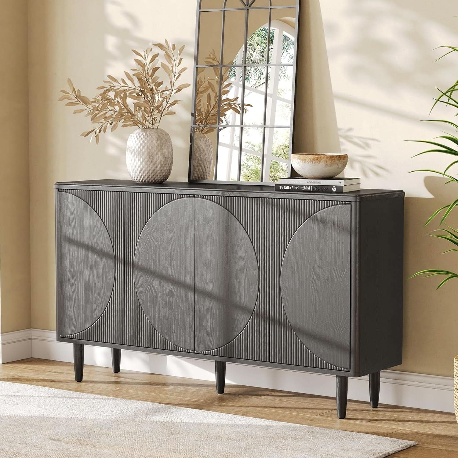 Modern 59-Inch Walnut Sideboard Buffet Table With Storage