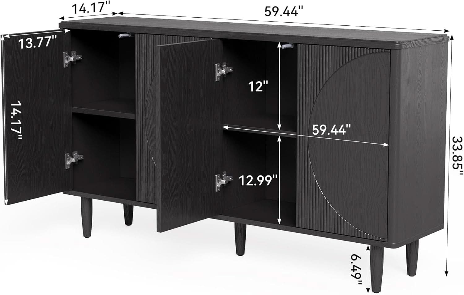 Modern 59-Inch Walnut Sideboard Buffet Table With Storage