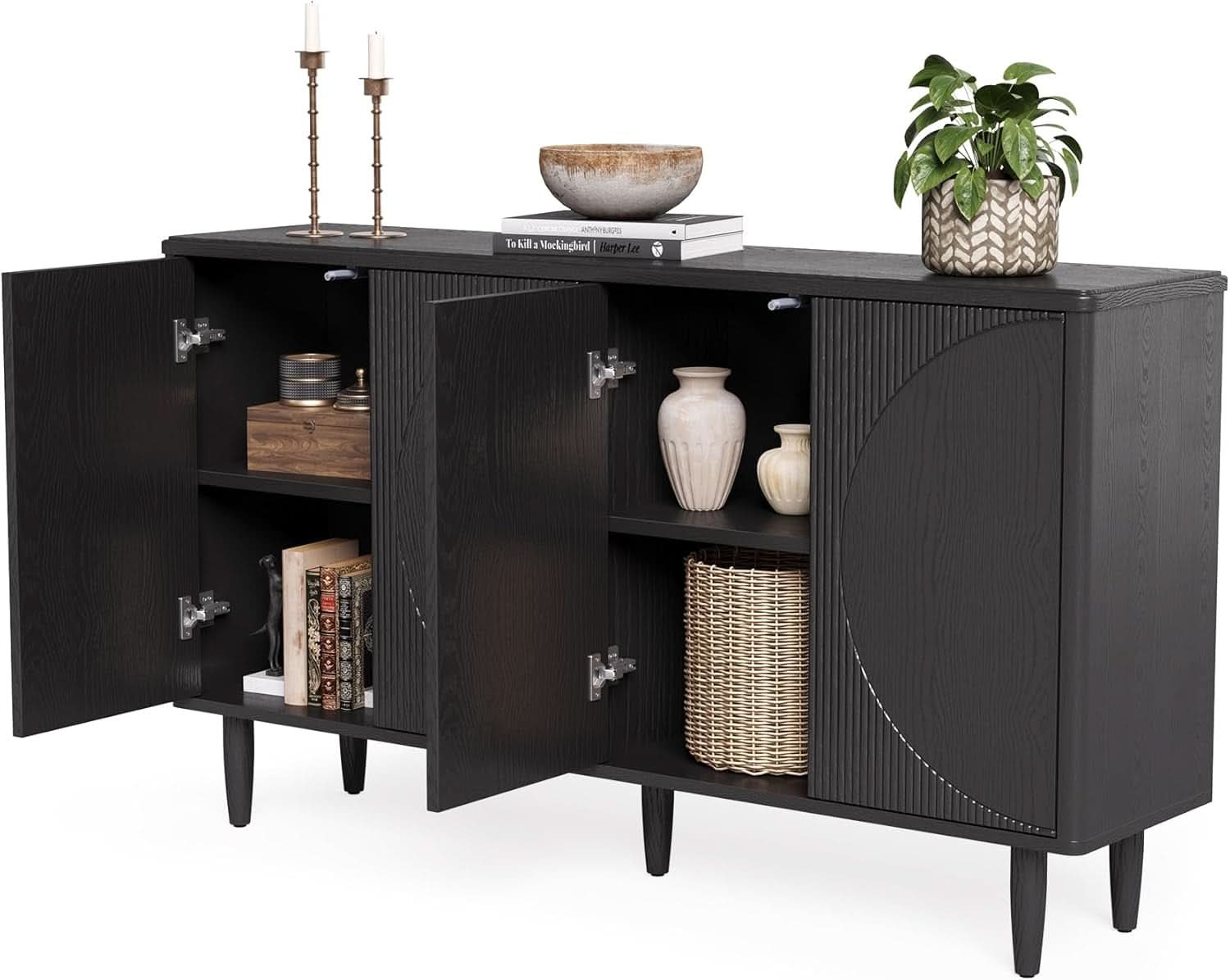 Modern 59-Inch Walnut Sideboard Buffet Table With Storage