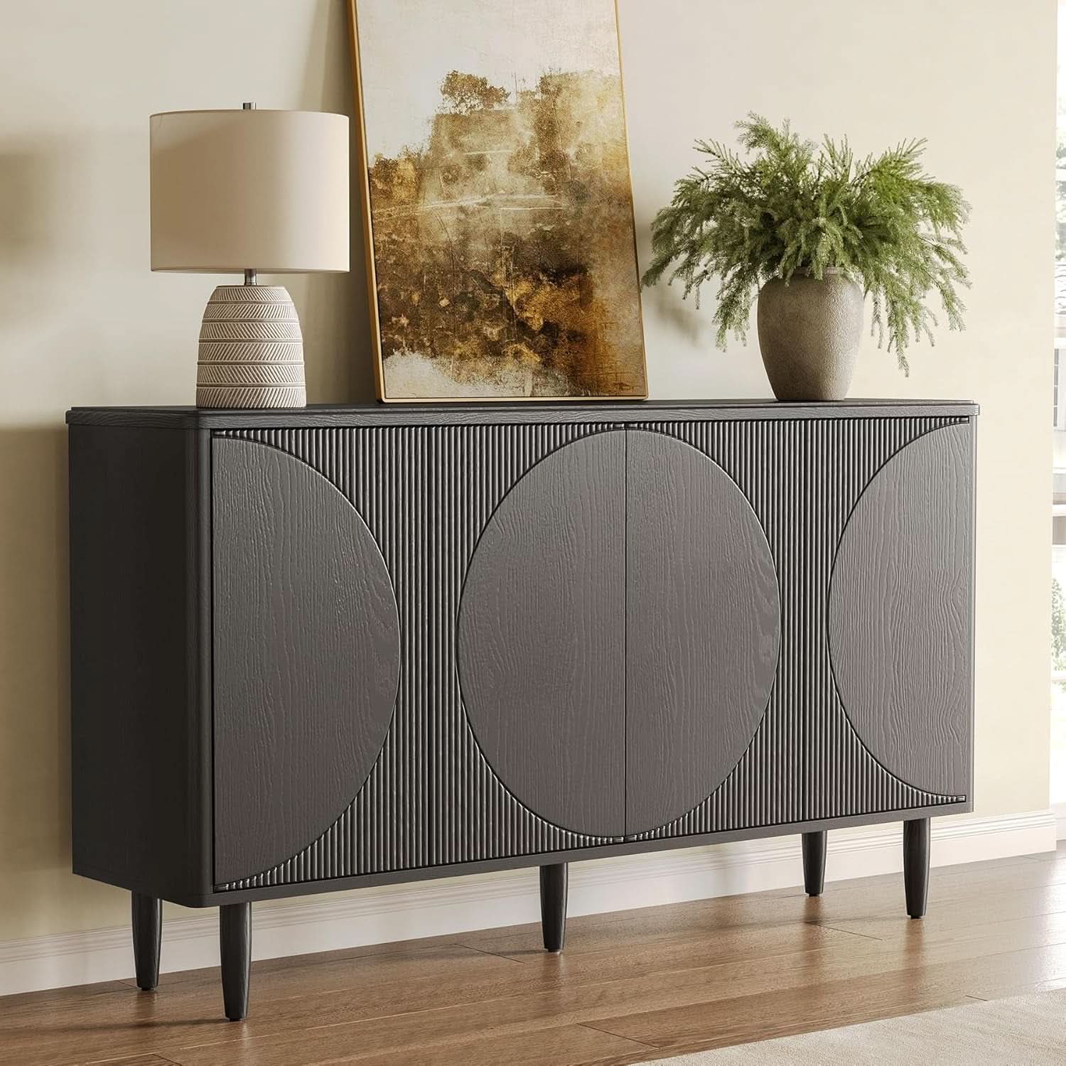 Modern 59-Inch Walnut Sideboard Buffet Table With Storage