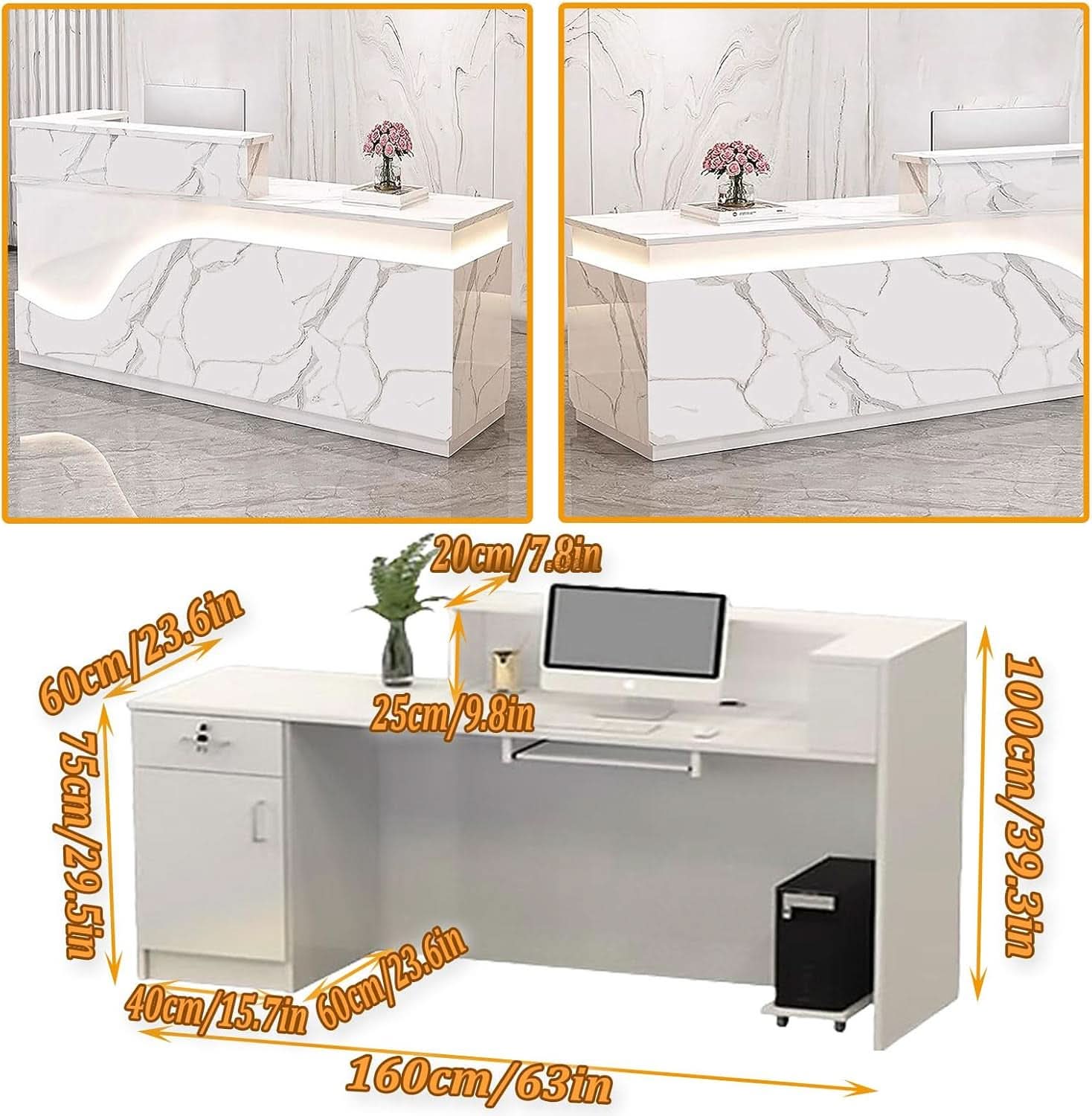 Modern 63 Inch Reception Counter with Lockable Drawer