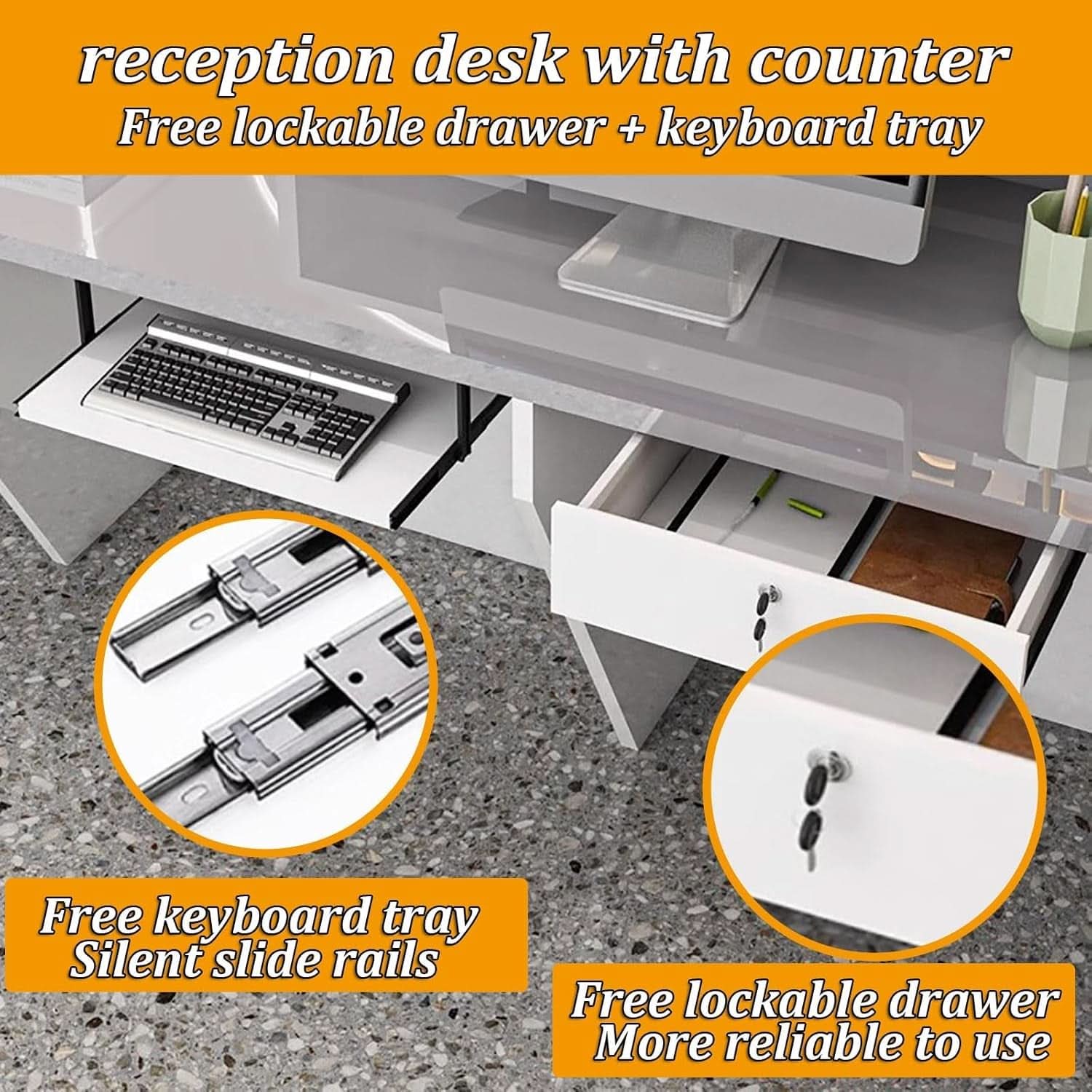 Modern 63 Inch Reception Counter with Lockable Drawer