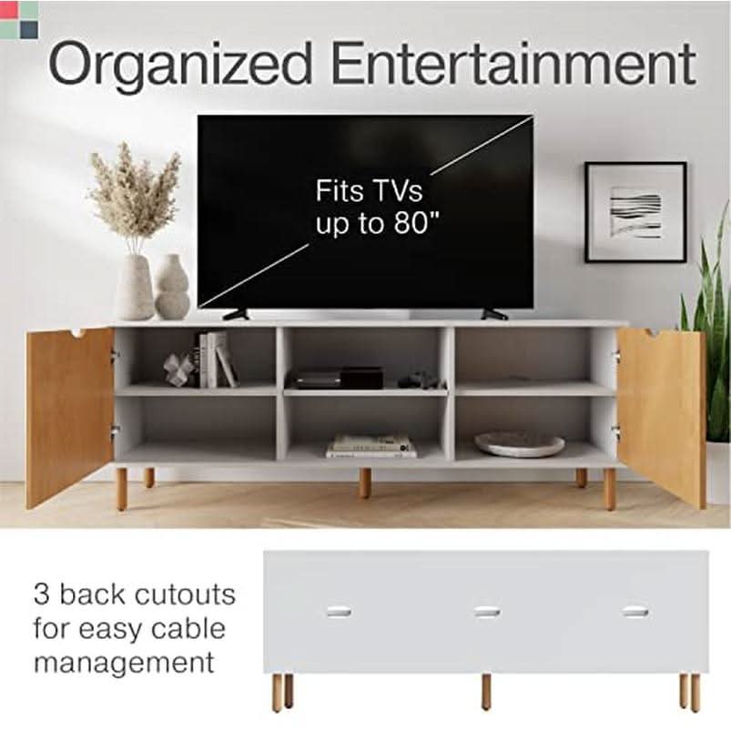 Modern 70 Inch TV Stand With Durable Adjustable Shelves