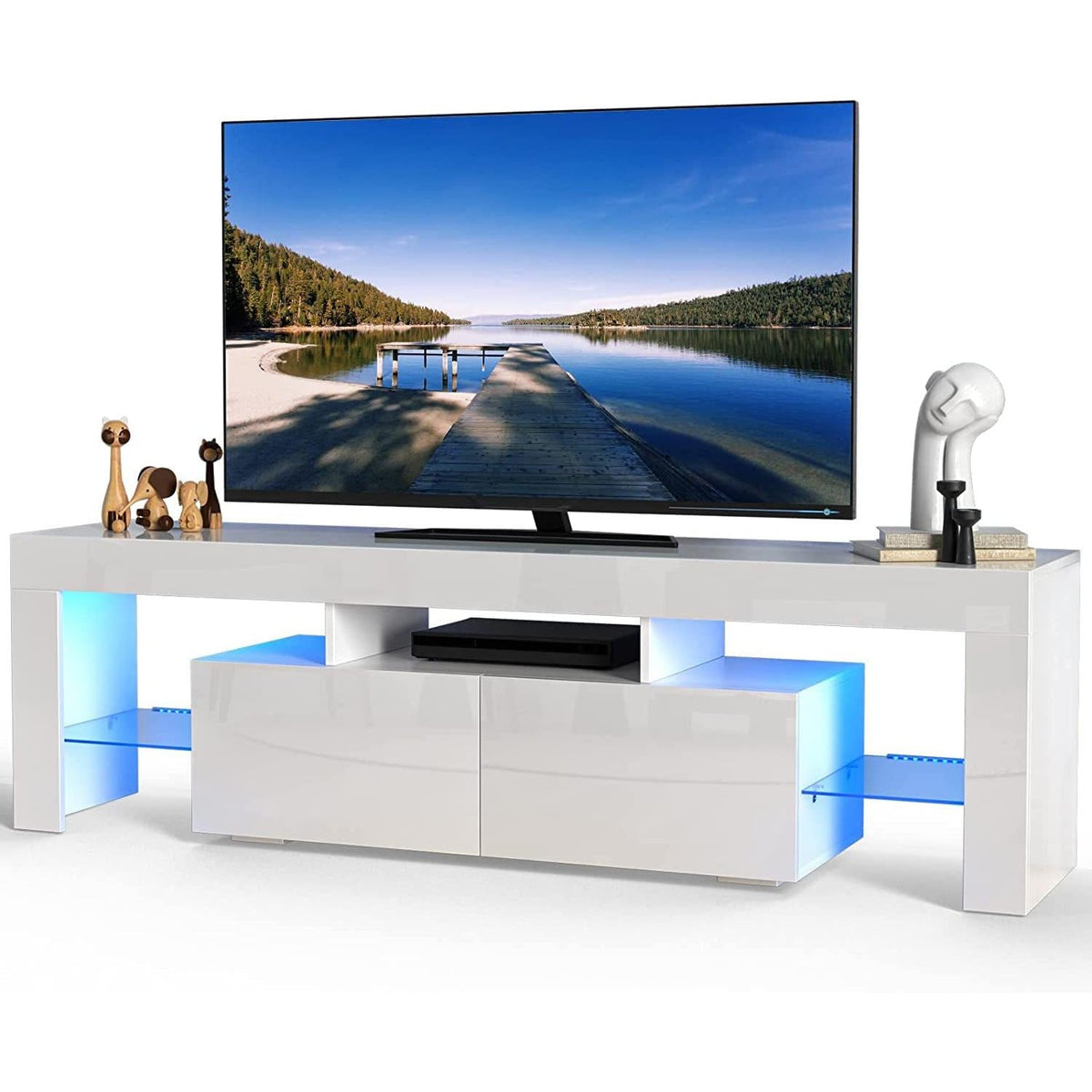 Modern 70 Inch Wide LED TV Stand With RGB Lights Sturdy