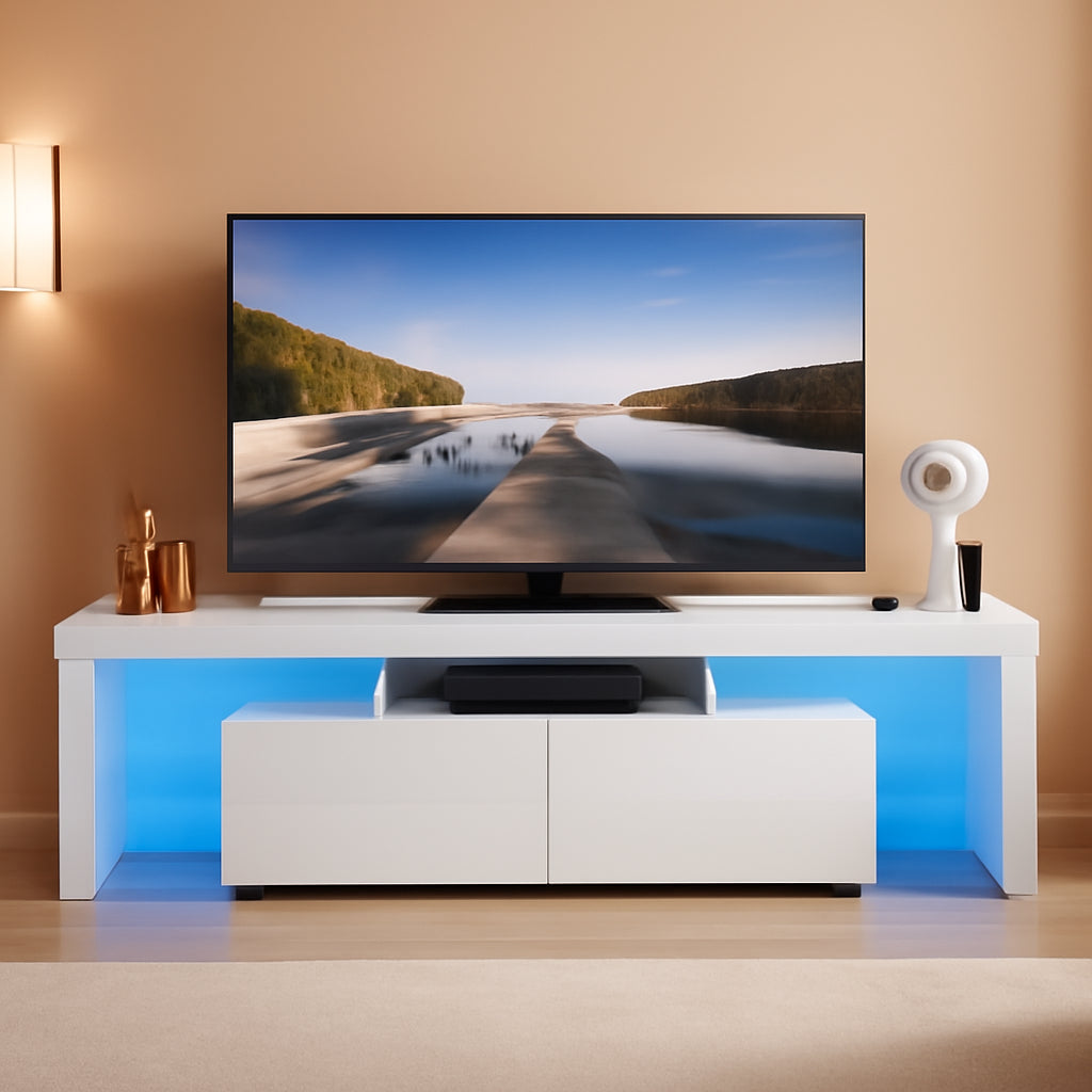 Modern 70 Inch Wide LED TV Stand With RGB Lights Sturdy