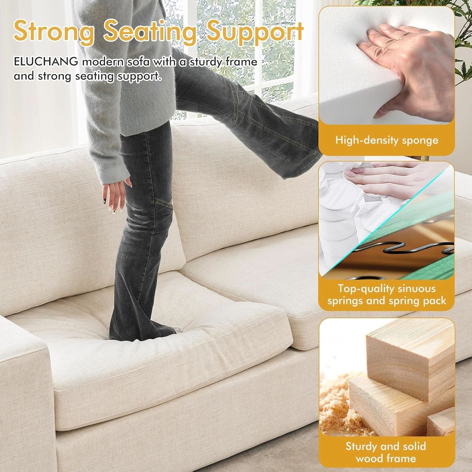 Modern 85 Inch Comfy Sofa Deep Seat Couch