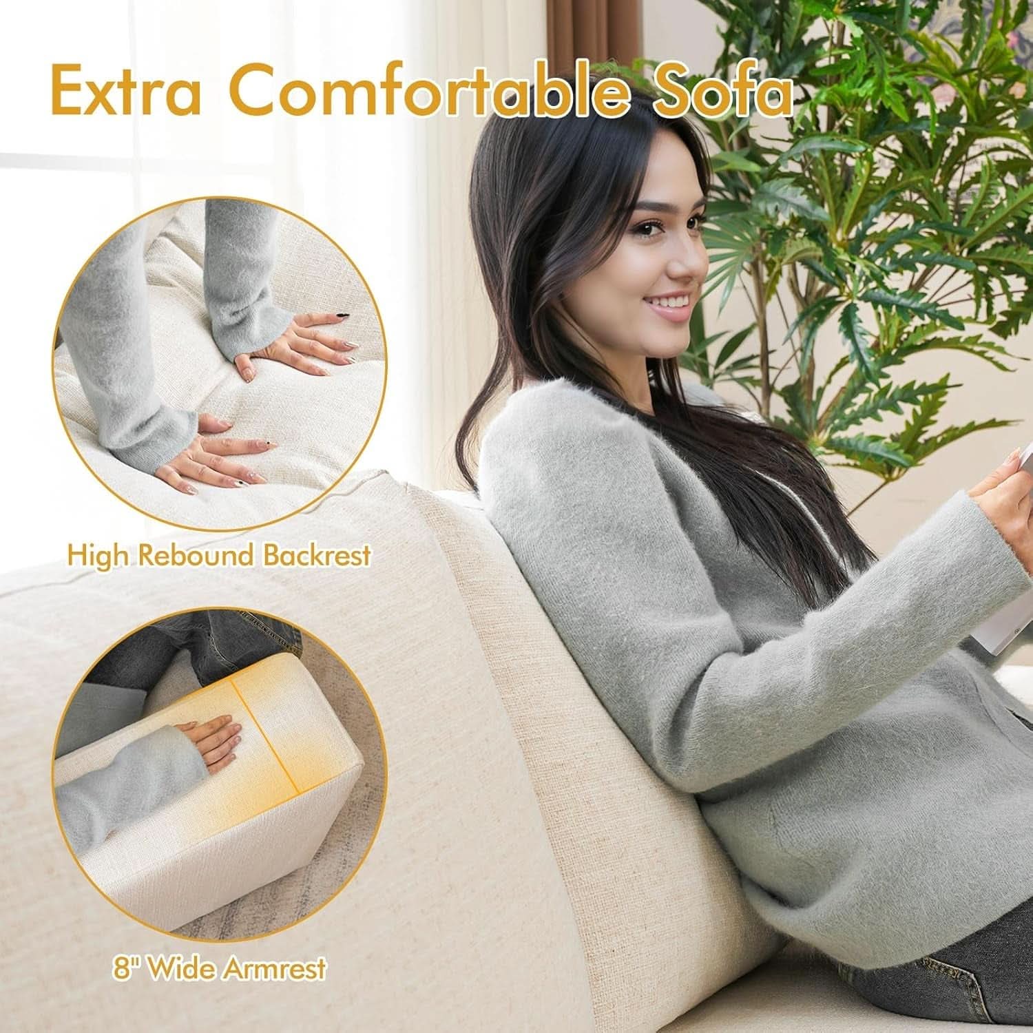 Modern 85 Inch Comfy Sofa Deep Seat Couch