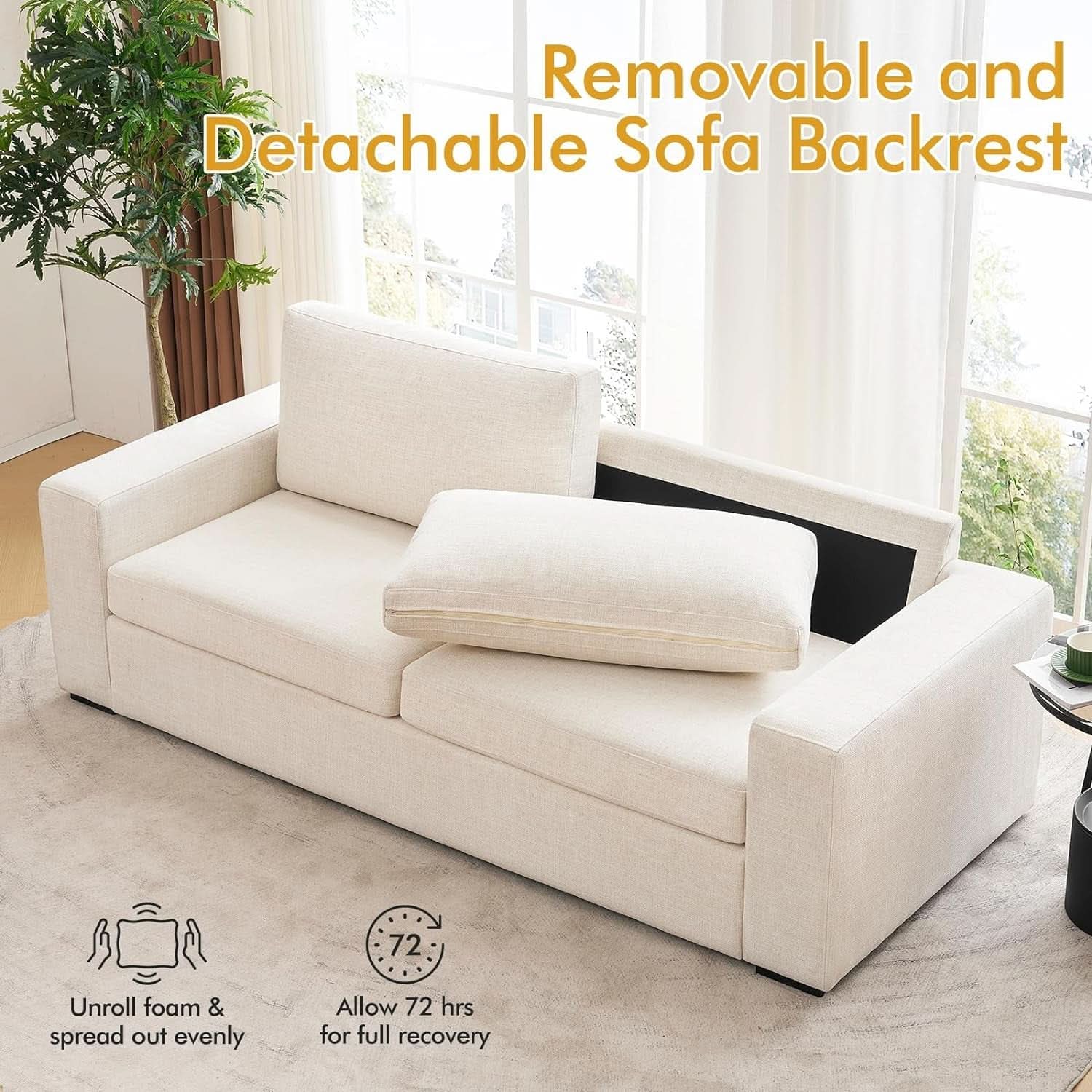 Modern 85 Inch Comfy Sofa Deep Seat Couch