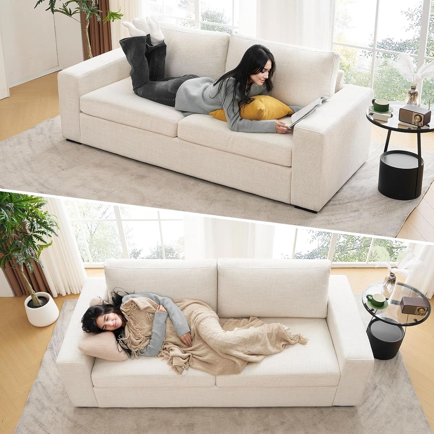 Modern 85 Inch Comfy Sofa Deep Seat Couch