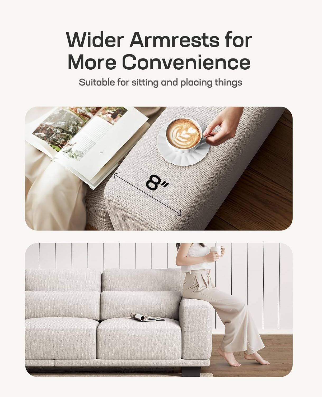 Modern 89 Inch Sofa with Deep Seats and Removable Covers