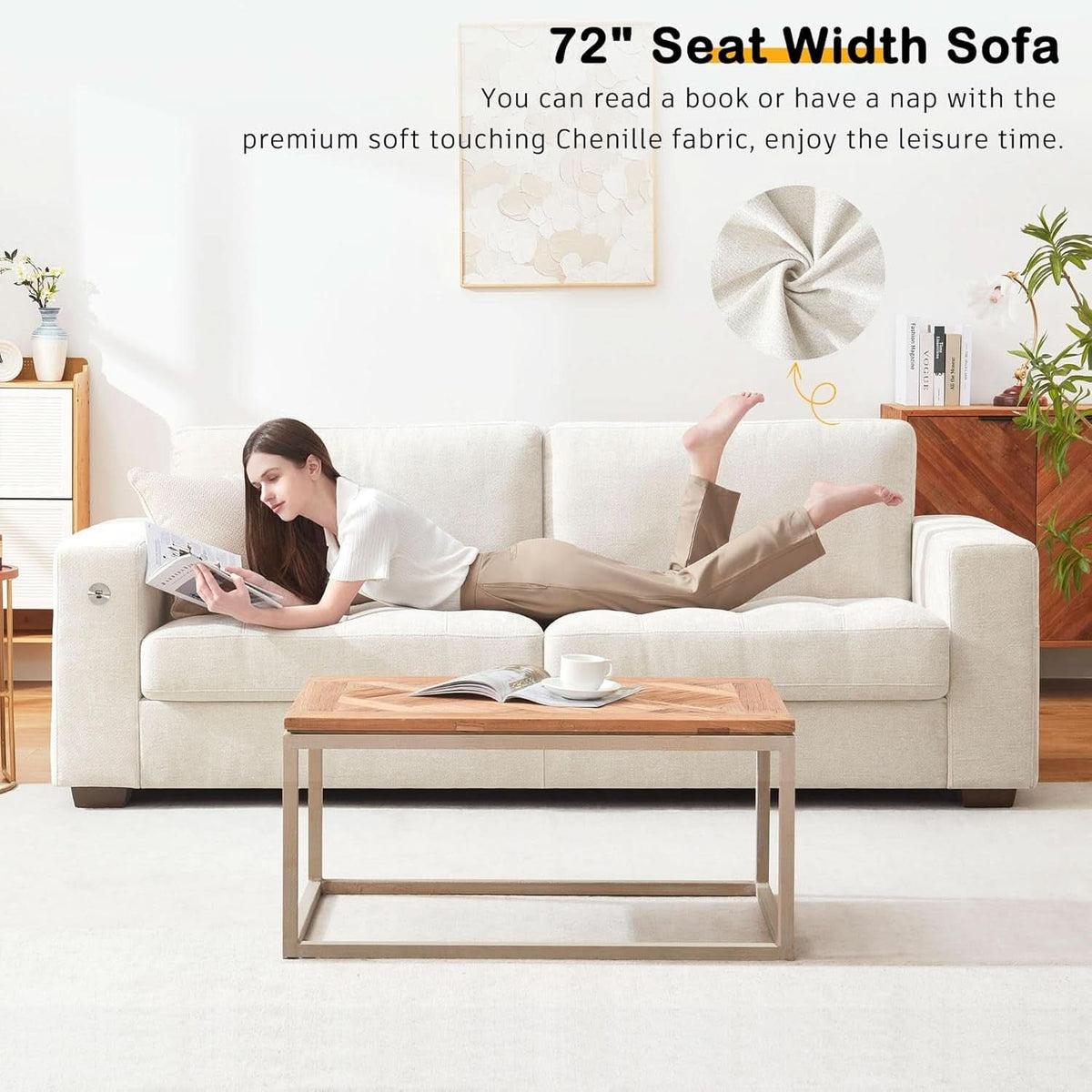 Modern 89 Inch Sofa with USB Ports and Removable Cover