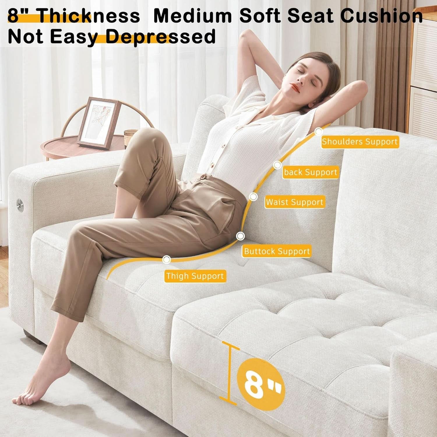 Modern 89 Inch Sofa with USB Ports and Removable Cover