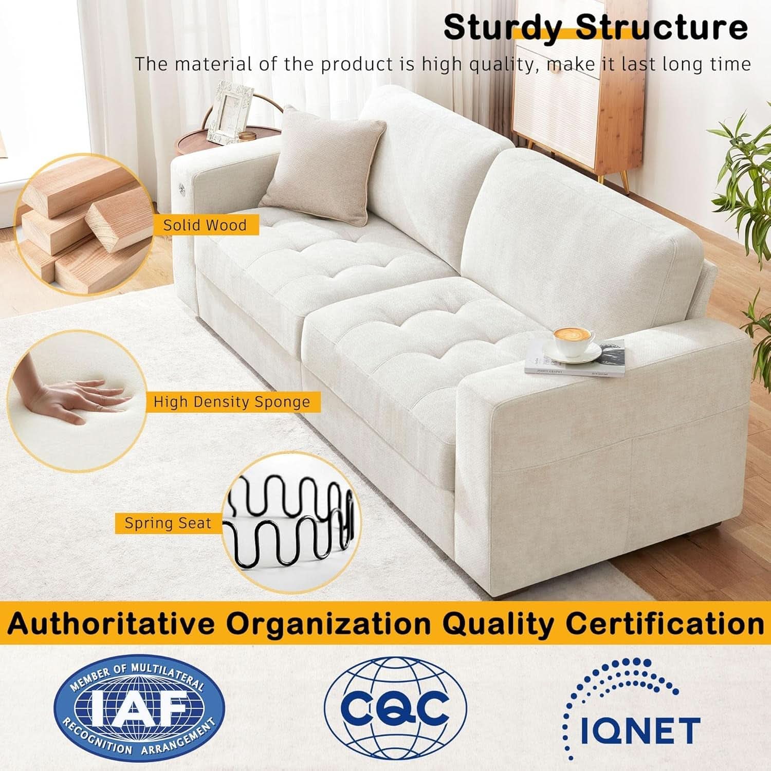 Modern 89 Inch Sofa with USB Ports and Removable Cover