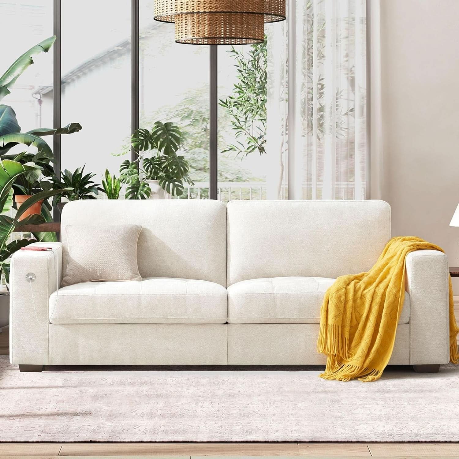 Modern 89 Inch Sofa with USB Ports and Removable Cover