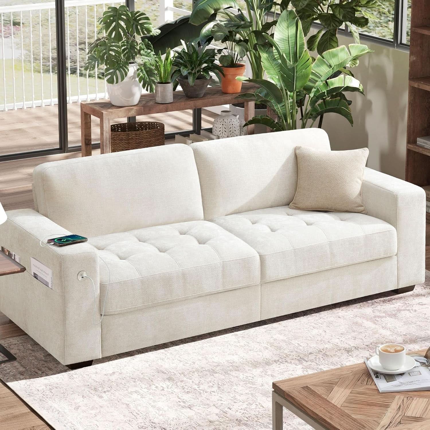 Modern 89 Inch Sofa with USB Ports and Removable Cover