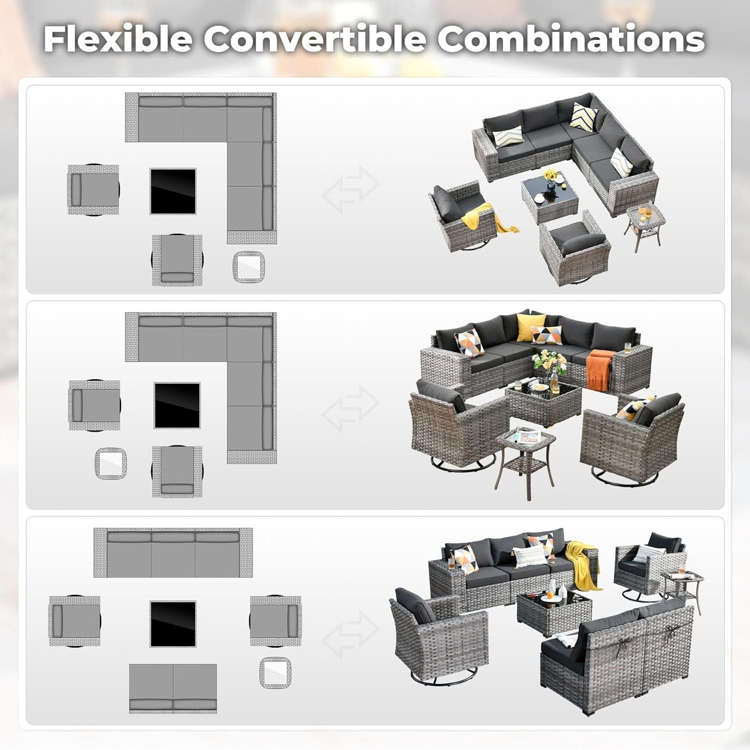 Modern 9 Piece Outdoor Wicker Sectional Sofa Set