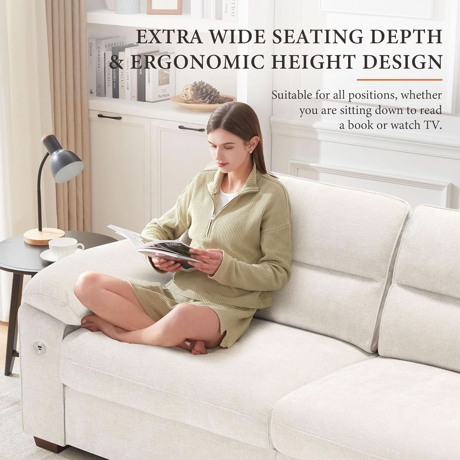 Modern 90.5 Inch Chenille Sofa With USB Charging