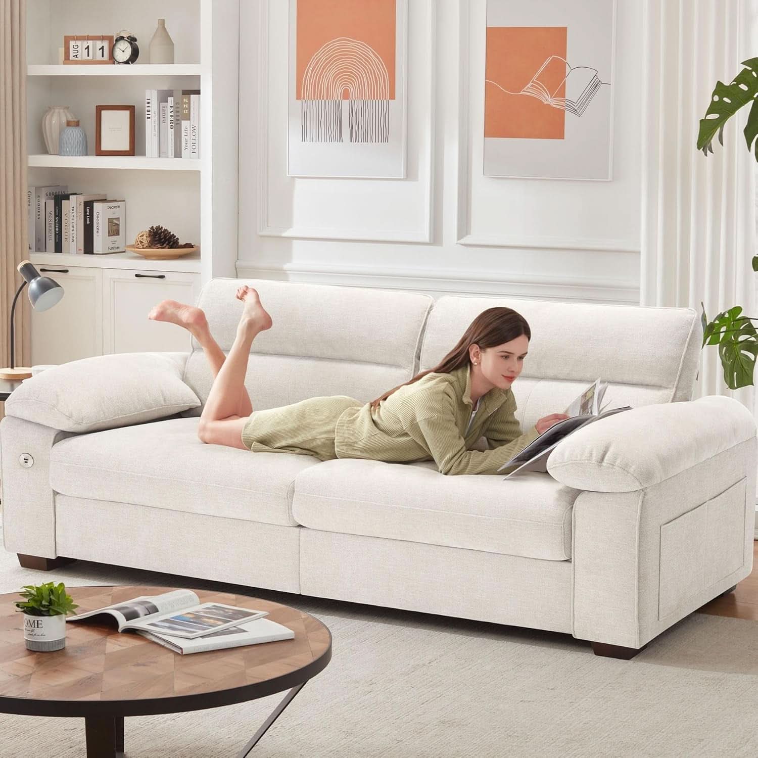 Modern 90.5 Inch Chenille Sofa With USB Charging