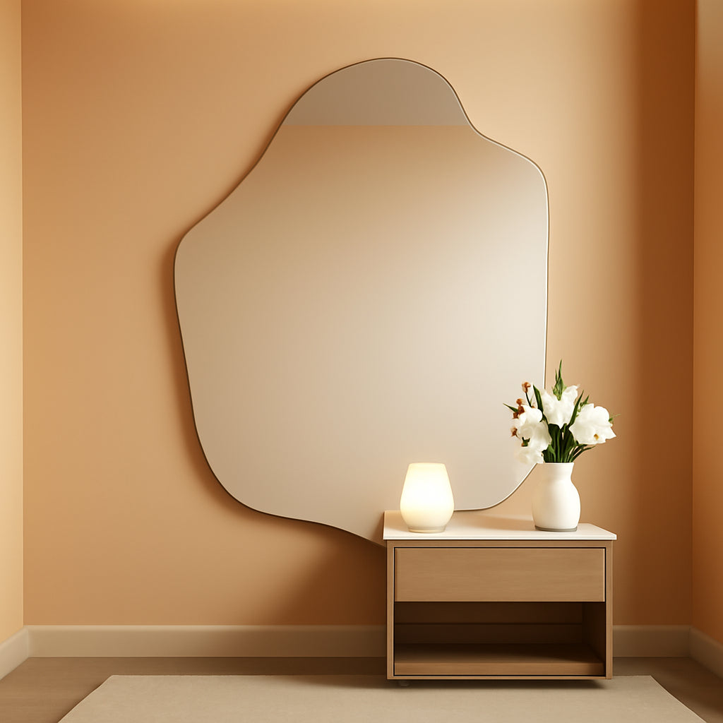 Modern Abstract Frameless Silver Wall Mirror 29.5 Inch Wide