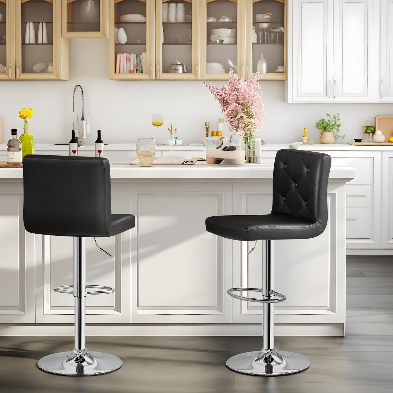Modern Adjustable Bar Stools Set of Four Swivel